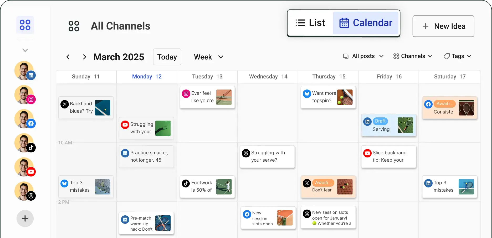 Buffer dashboard showing calender and upload schedule