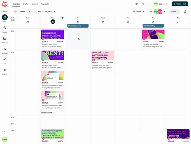 View of a calendar/organiser tool on Hootsuite 