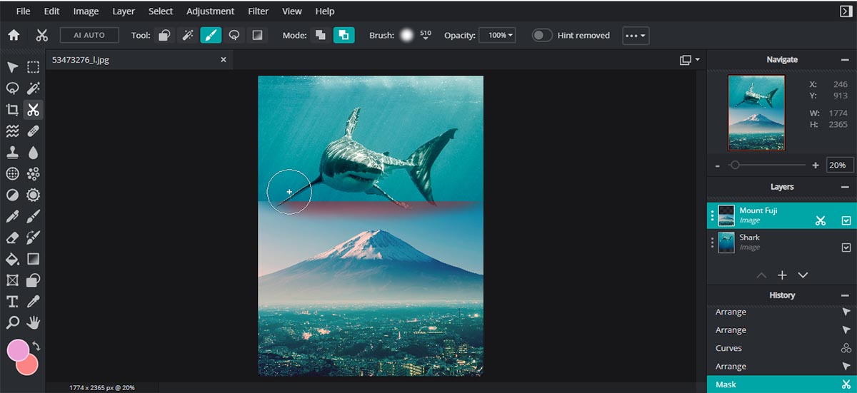 Pixlr editor showing AI enhancement