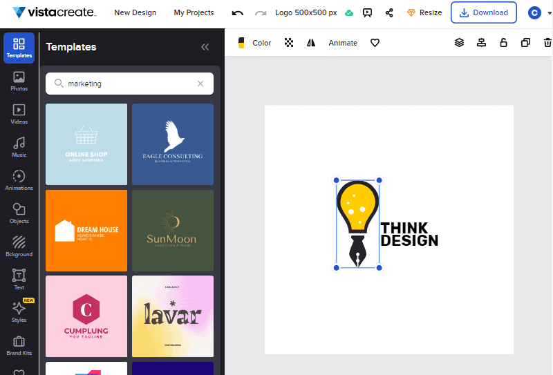 VistaCreate animation template in use